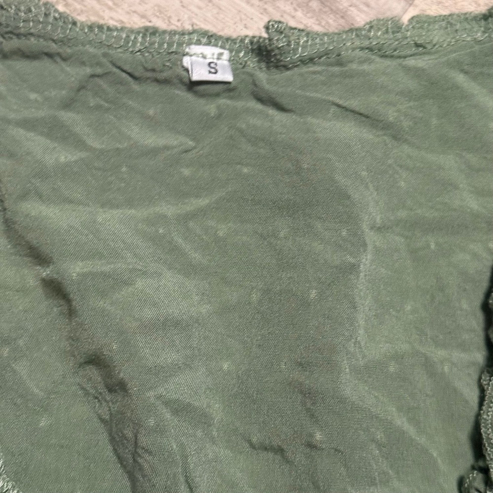 Green Swiss Dot Dress Ruffle Trim V-Neck Short Sleeve Summer Mini Dress Small - Picture 3 of 5